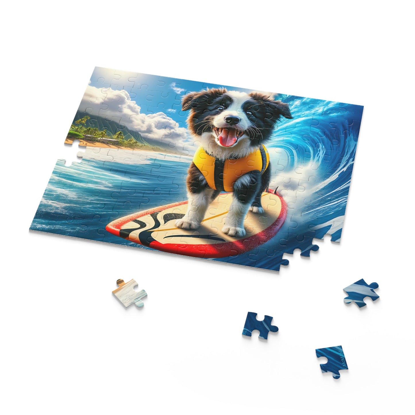 Surf Pups! Surfing Border Collie Puppy Puzzle 8 - (120, 252, 500-Piece)