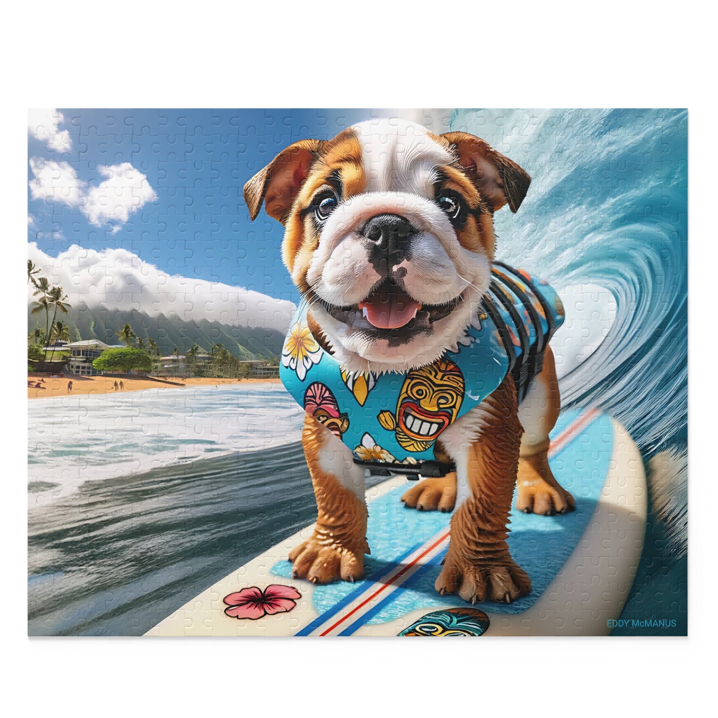 Surf Pups! Surfing English Bulldog Puppy Puzzle 11 - (120, 252, 500-Piece)