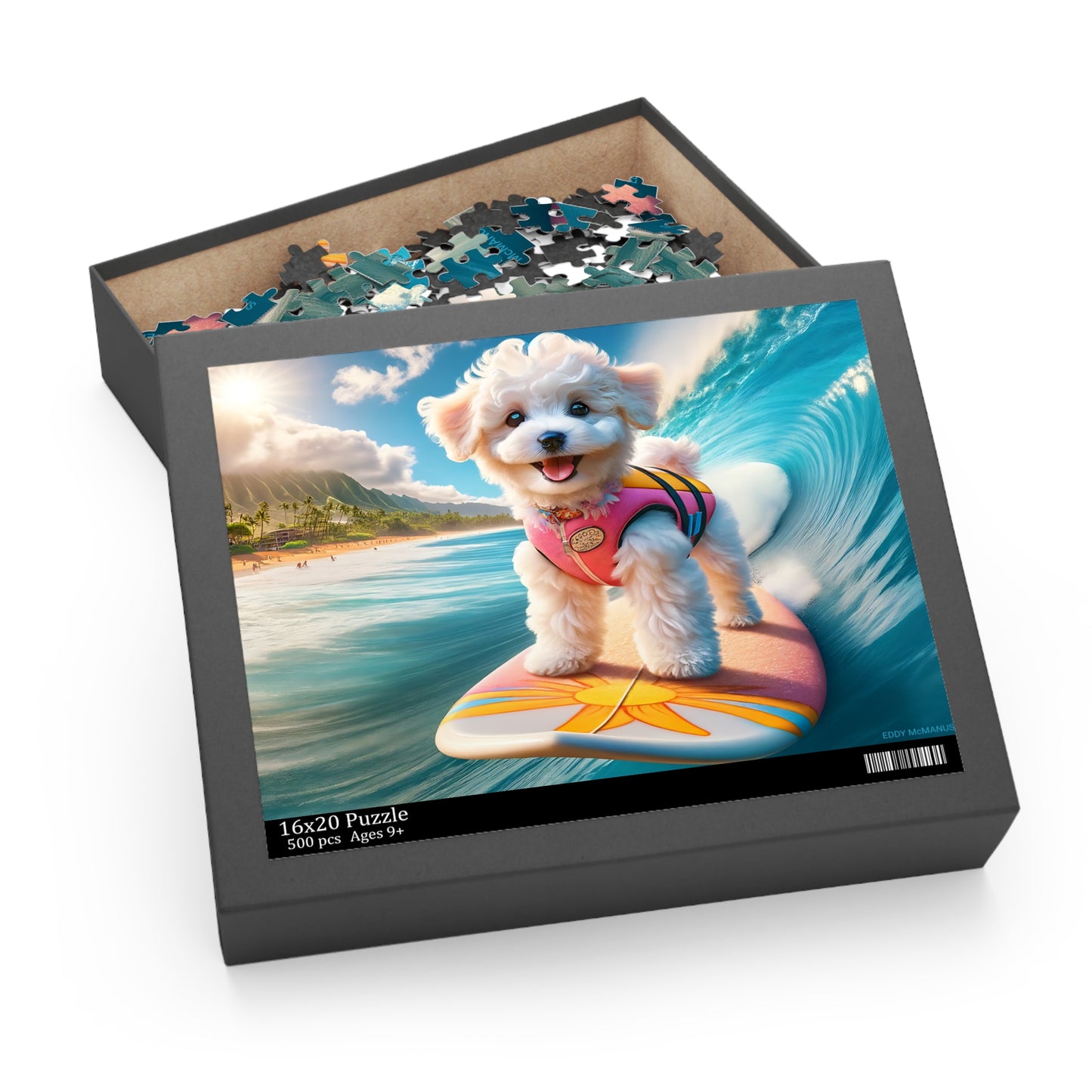 Surf Pups! Surfing Poodle Puppy Puzzle 4 - (120, 252, 500-Piece)