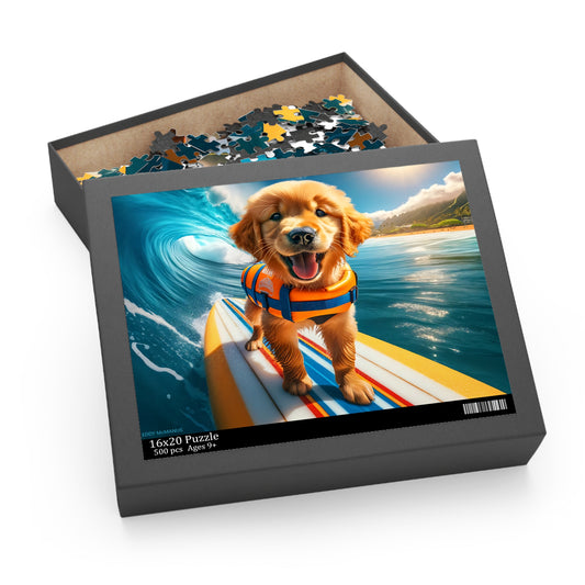 Surf Pups! Surfing Golden Retriever Puppy Puzzle 8 - (120, 252, 500-Piece)