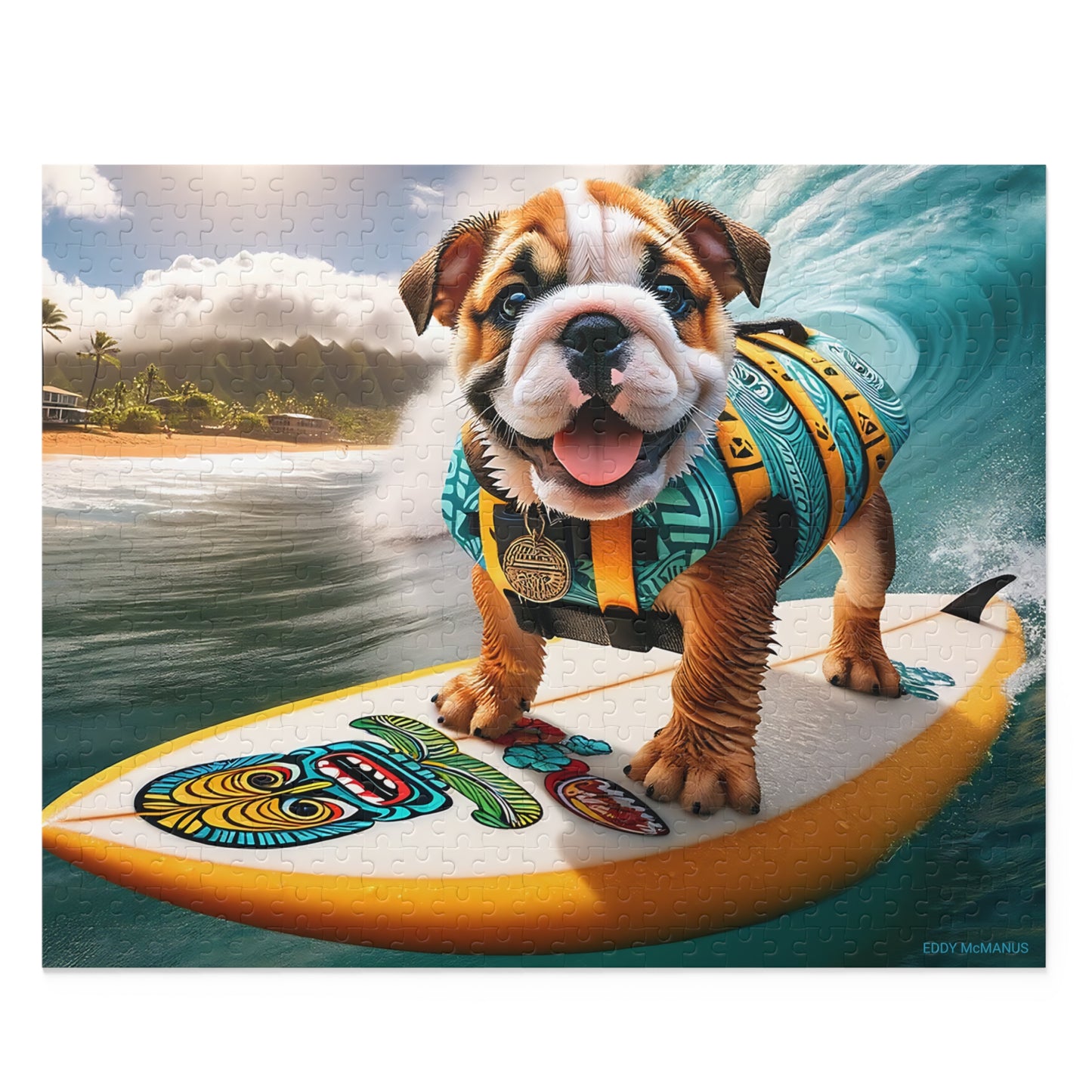 Surf Pups! Surfing English Bulldog Puppy Puzzle 6 - (120, 252, 500-Piece)