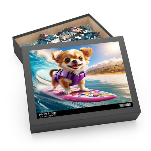 Surf Pups! Surfing Chihuahua Puppy Puzzle 7 - (120, 252, 500-Piece)