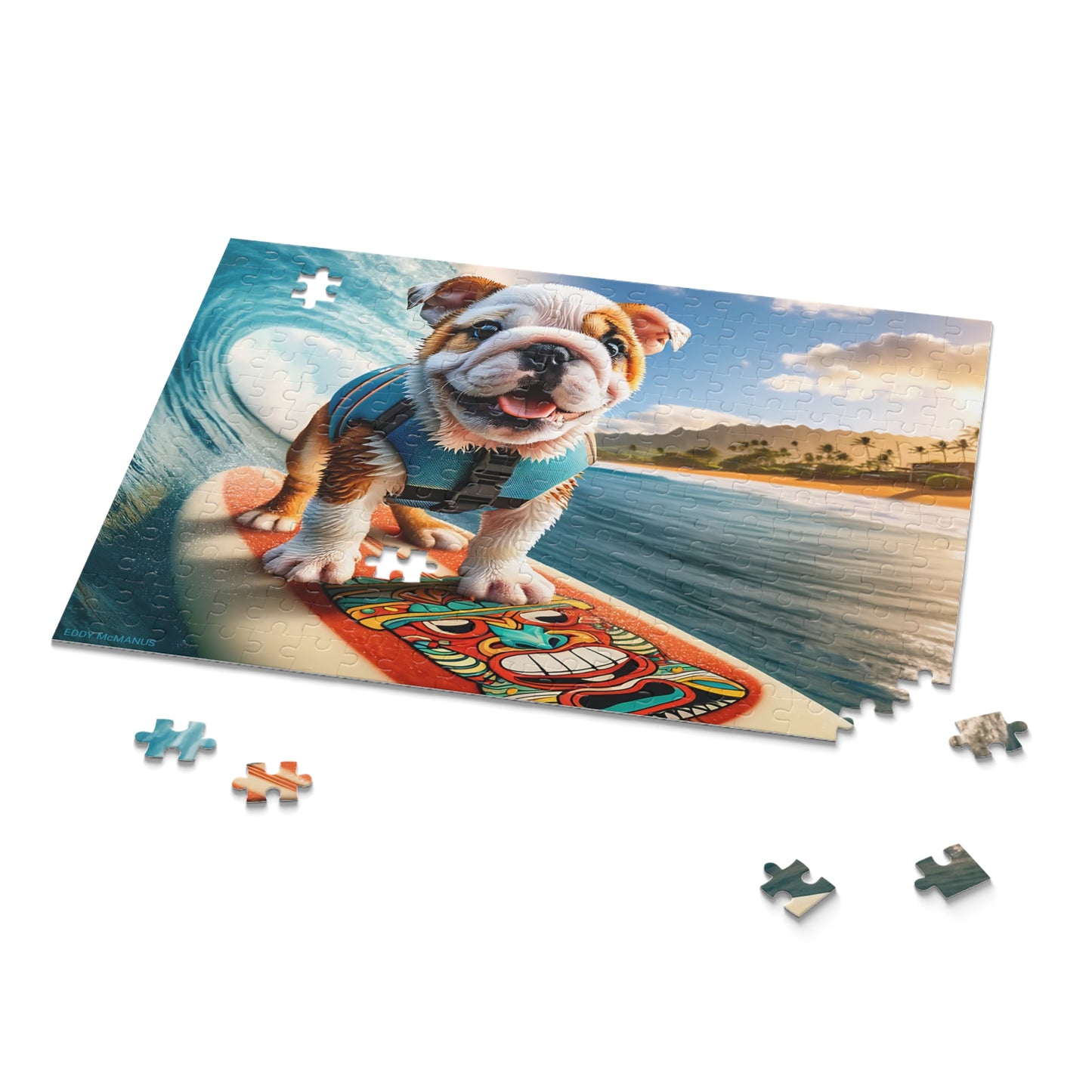 Surf Pups! Surfing English Bulldog Puppy Puzzle 4 - (120, 252, 500-Piece)