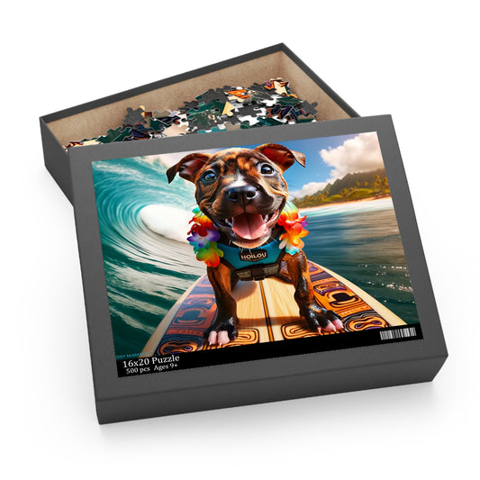 Surf Pups! Surfing Pit Bull Puppy Puzzle 8 - (120, 252, 500-Piece)