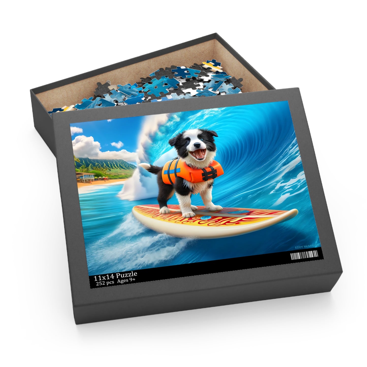 Surf Pups! Surfing Border Collie Puppy Puzzle 3 - (120, 252, 500-Piece)