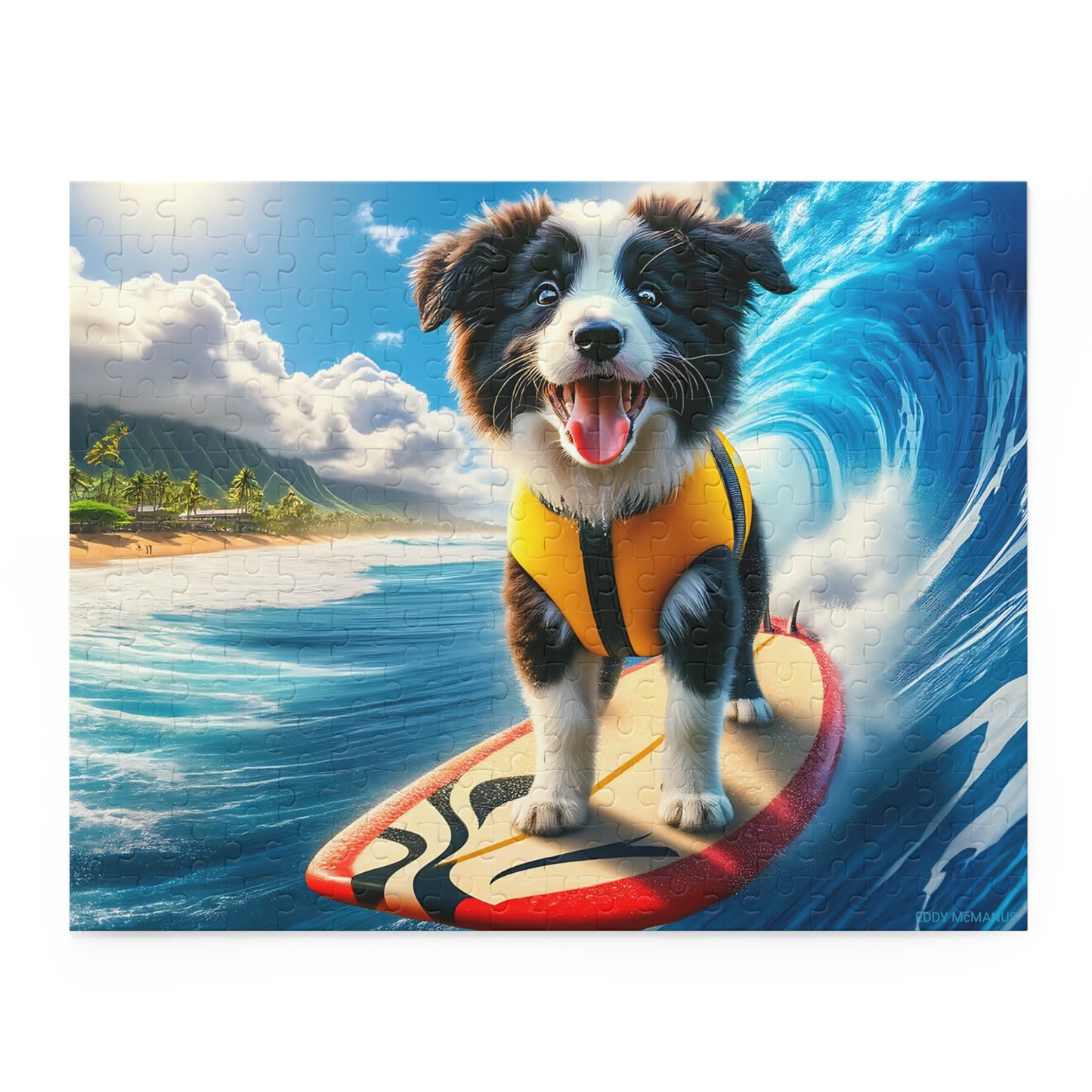 Surf Pups! Surfing Border Collie Puppy Puzzle 8 - (120, 252, 500-Piece)