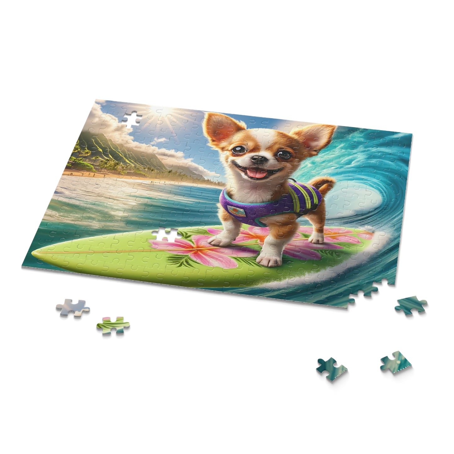 Surf Pups! Surfing Chihuahua Puppy Puzzle 12 - (120, 252, 500-Piece)