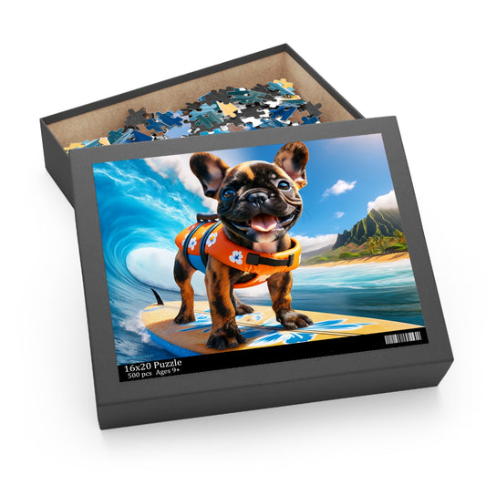 Surf Pups! Surfing French Bulldog Puppy Puzzle 6 - (120, 252, 500-Piece)