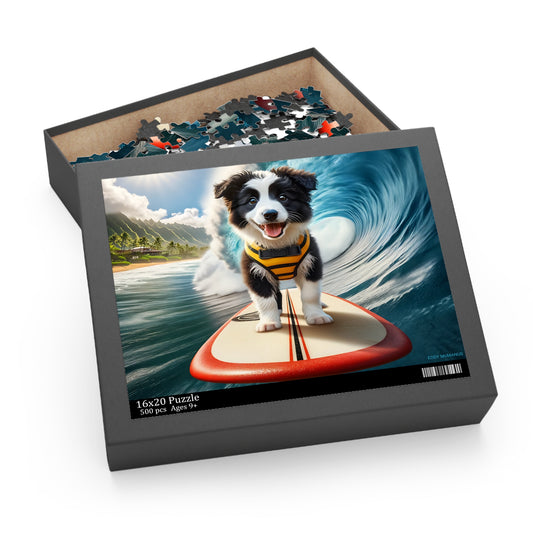 Surf Pups! Surfing Border Collie Puppy Puzzle 1 - (120, 252, 500-Piece)