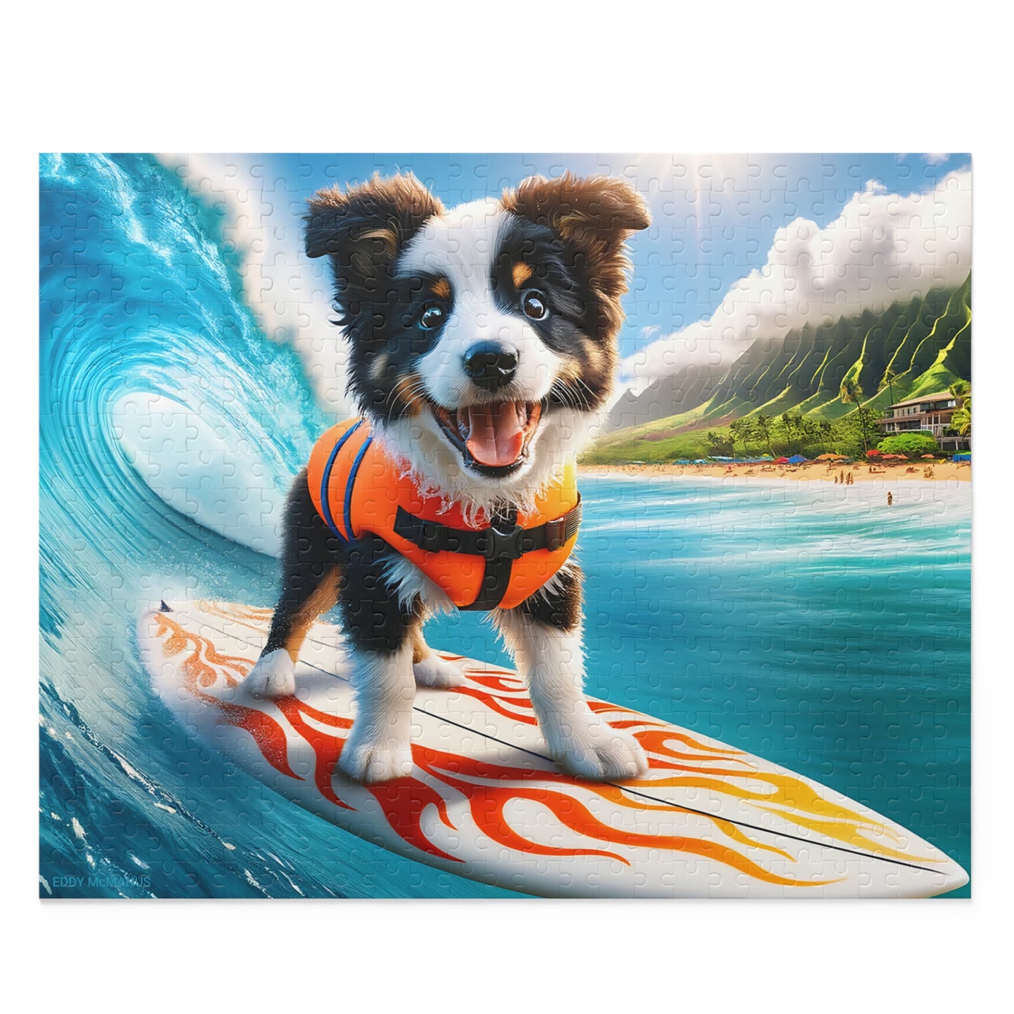 Surf Pups! Surfing Border Collie Puppy Puzzle 10 (120, 252, 500-Piece)