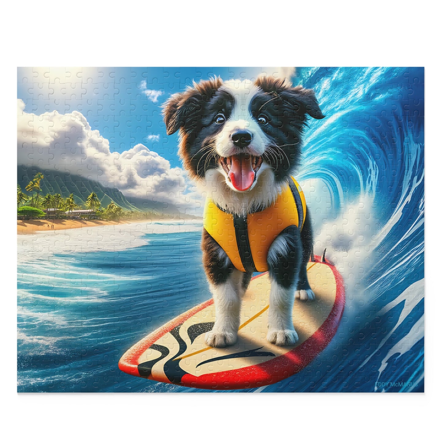 Surf Pups! Surfing Border Collie Puppy Puzzle 8 - (120, 252, 500-Piece)