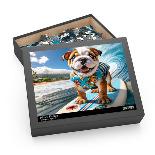 Surf Pups! Surfing English Bulldog Puppy Puzzle 11 - (120, 252, 500-Piece)