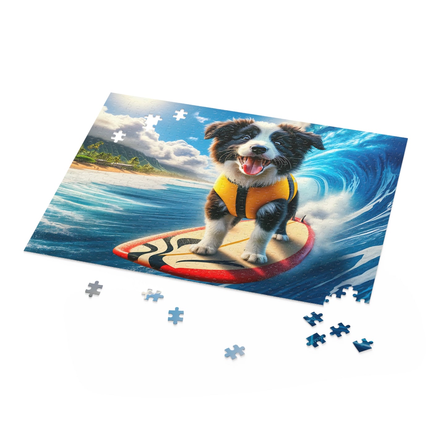Surf Pups! Surfing Border Collie Puppy Puzzle 8 - (120, 252, 500-Piece)