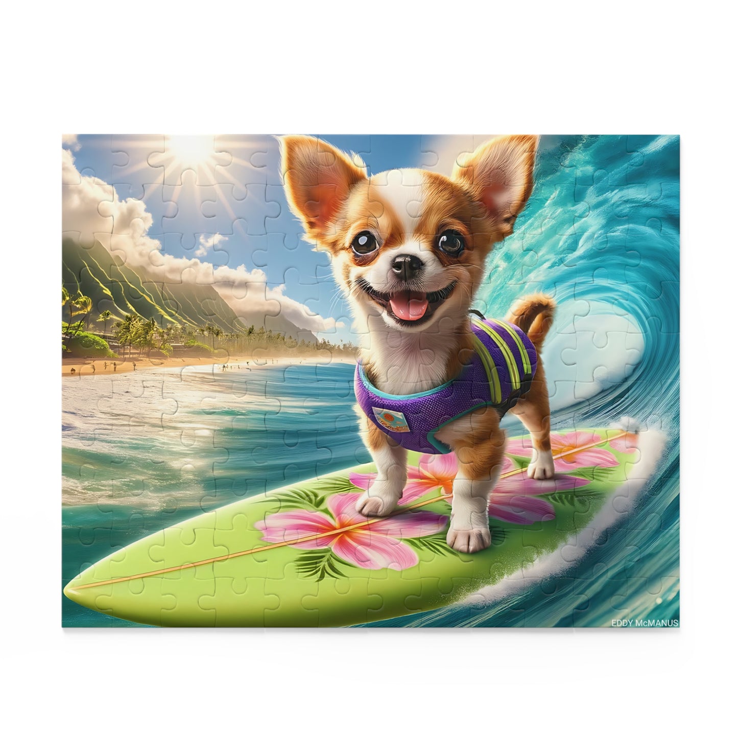 Surf Pups! Surfing Chihuahua Puppy Puzzle 12 - (120, 252, 500-Piece)
