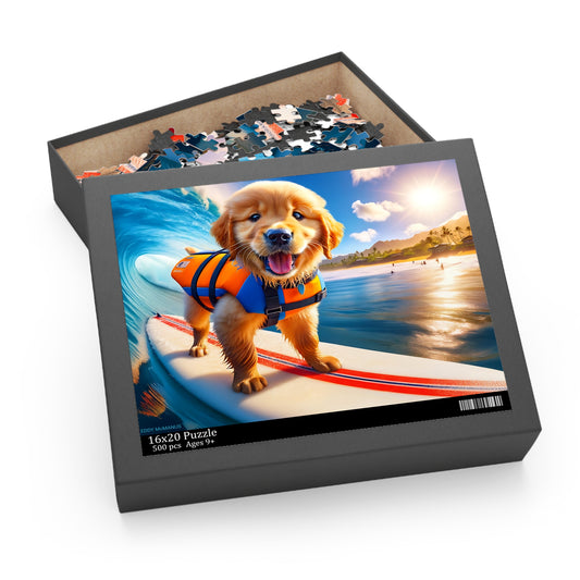 Surf Pups! Surfing Golden Retriever Puppy Puzzle 7 - (120, 252, 500-Piece)