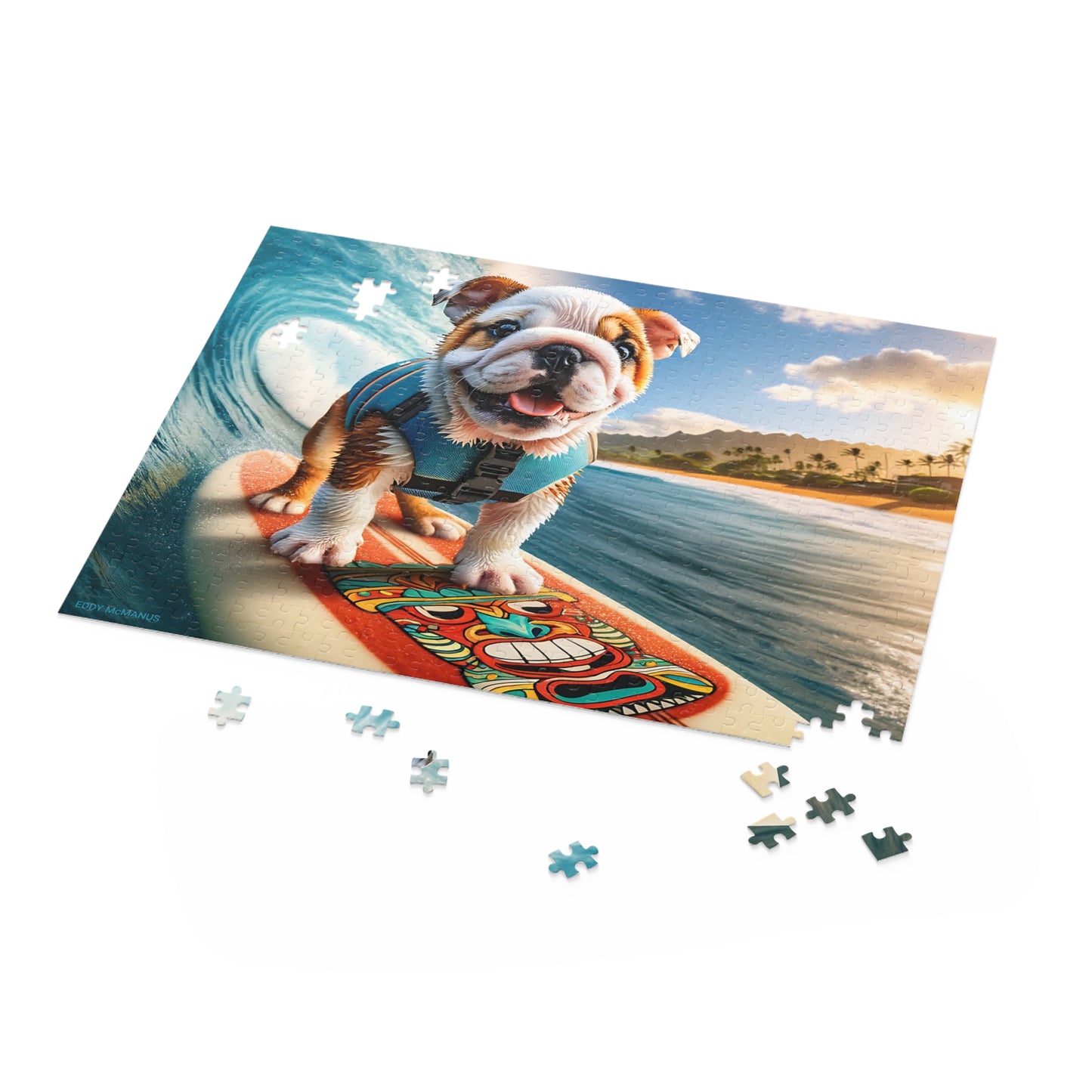 Surf Pups! Surfing English Bulldog Puppy Puzzle 4 - (120, 252, 500-Piece)