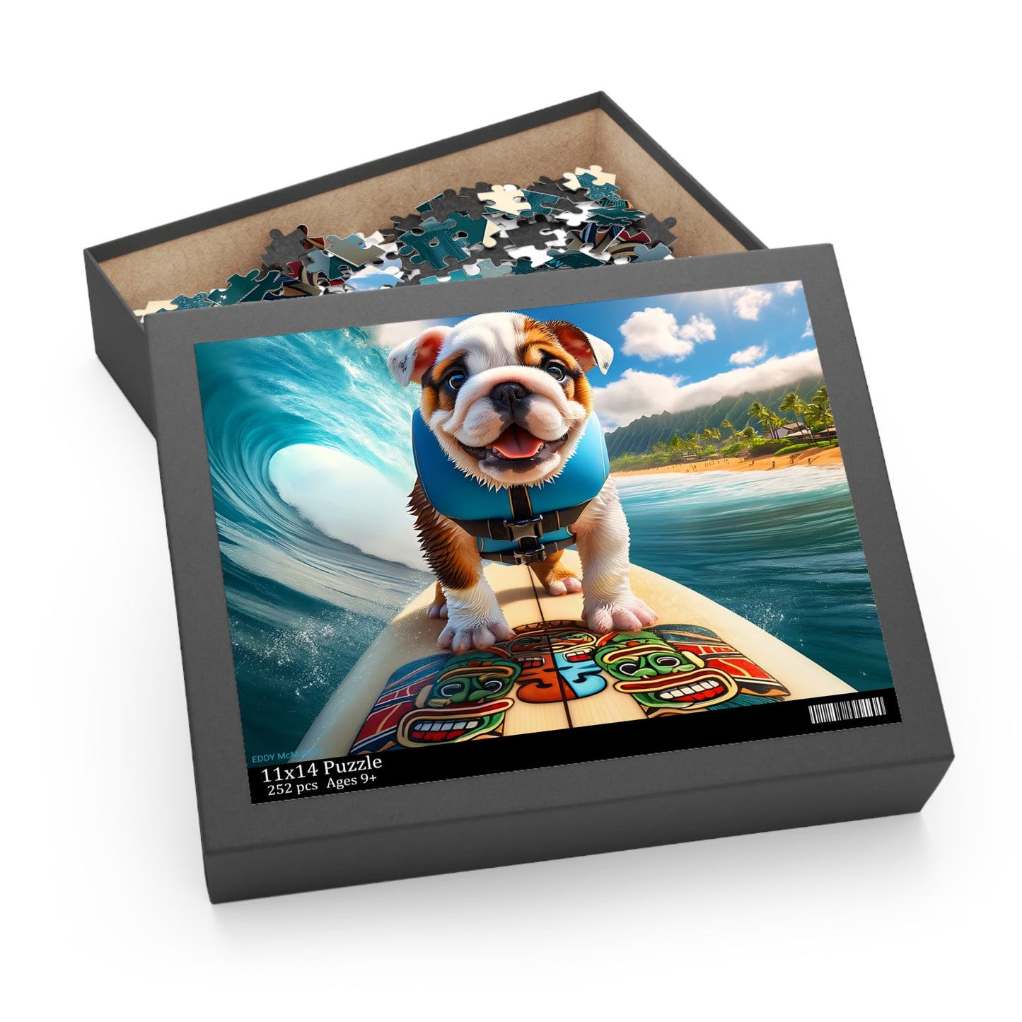 Surf Pups! Surfing English Bulldog Puppy Puzzle 3 - (120, 252, 500-Piece)