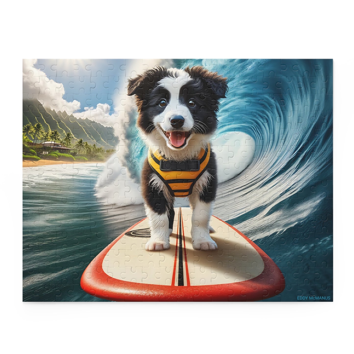 Surf Pups! Surfing Border Collie Puppy Puzzle 1 - (120, 252, 500-Piece)
