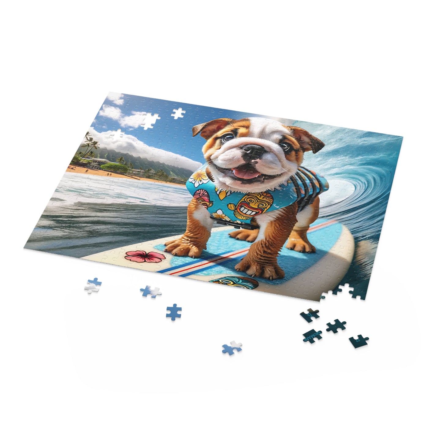 Surf Pups! Surfing English Bulldog Puppy Puzzle 11 - (120, 252, 500-Piece)