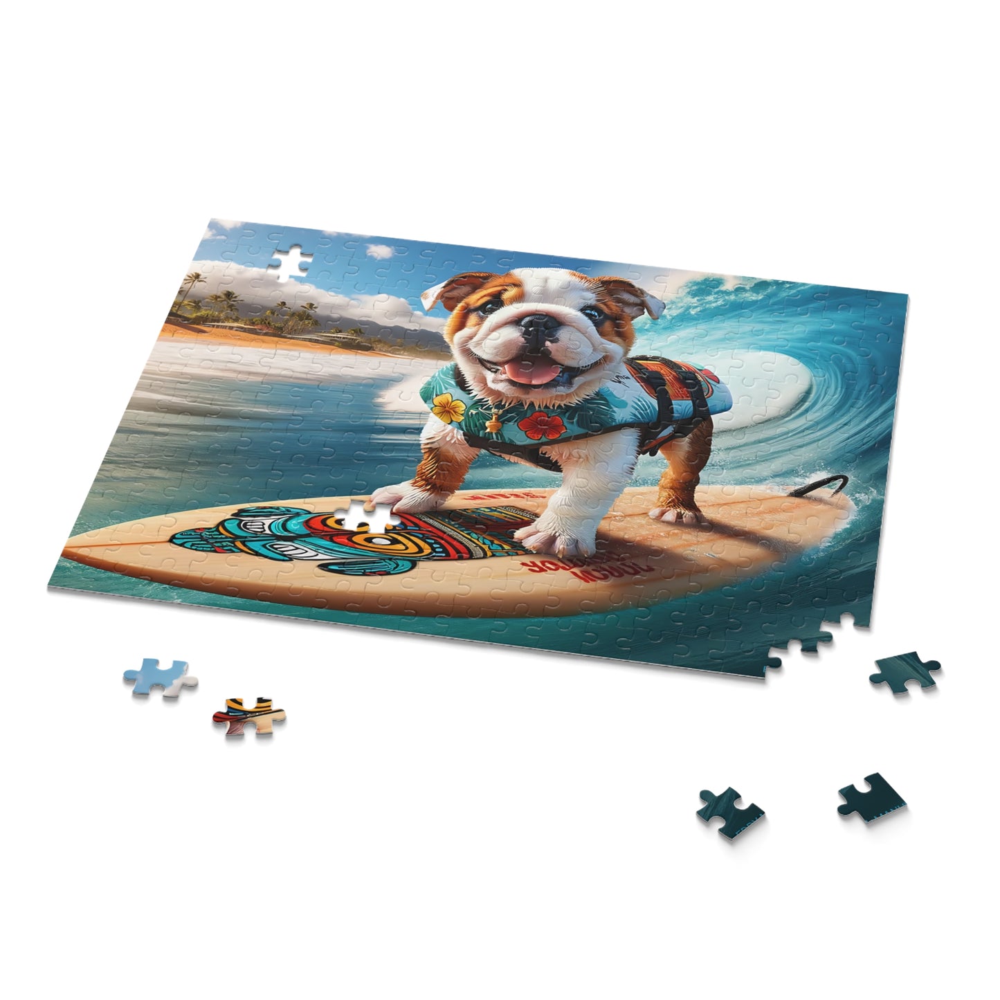 Surf Pups! Surfing English Bulldog Puppy Puzzle 5 - (120, 252, 500-Piece)