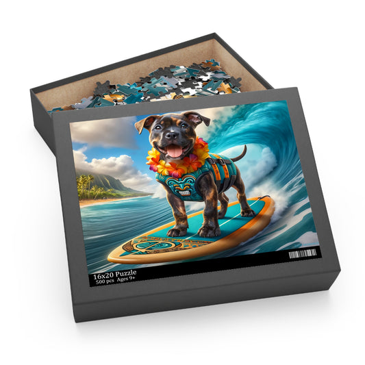 Surf Pups! Surfing Pit Bull Puppy Puzzle 4 - (120, 252, 500-Piece)
