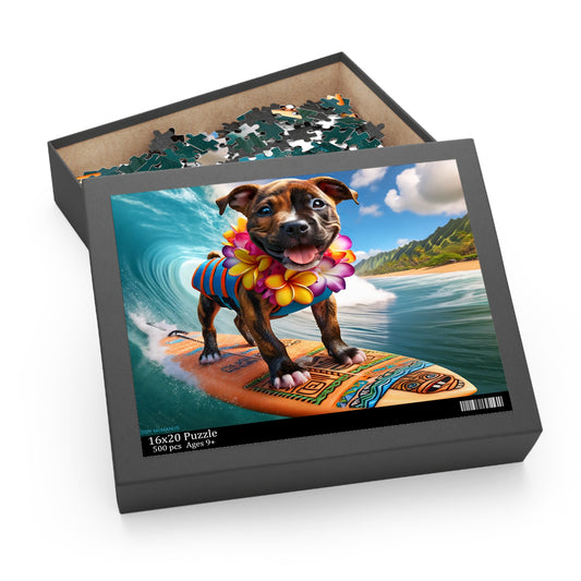 Surf Pups! Surfing Pit Bull Puppy Puzzle 10 - (120, 252, 500-Piece)