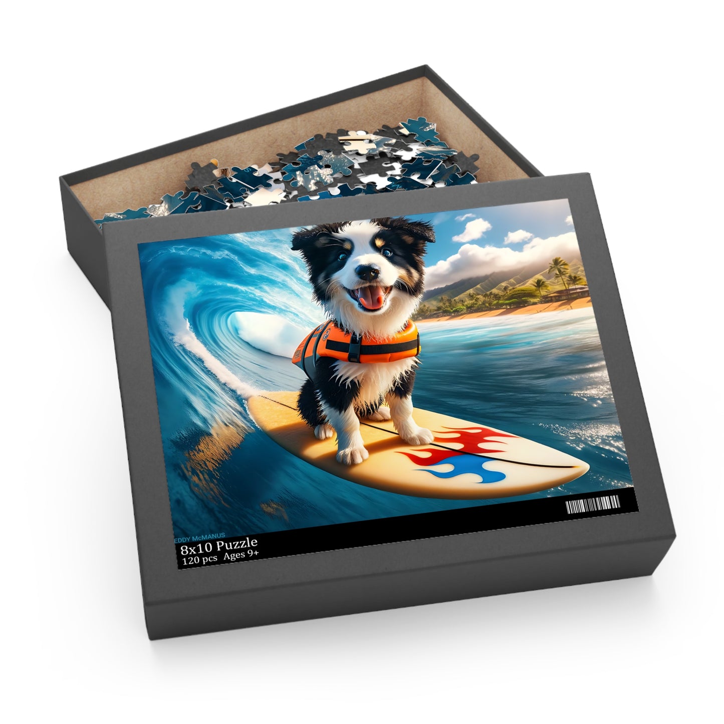 Surf Pups! Surfing Border Collie Puppy Puzzle 9 - (120, 252, 500-Piece)