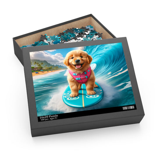 Surf Pups! Surfing Golden Retriever Puppy Puzzle 5 - (120, 252, 500-Piece)