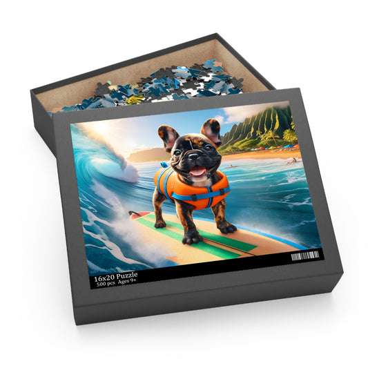 Surf Pups! Surfing French Bulldog Puppy Puzzle 1 - (120, 252, 500-Piece)