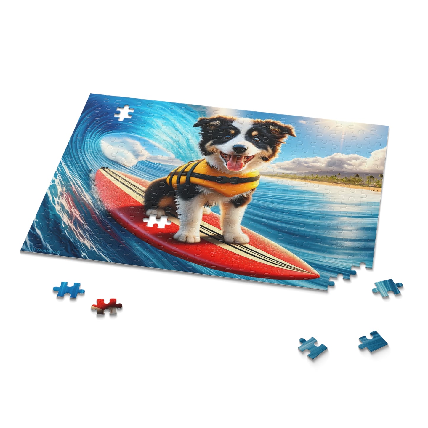 Surf Pups! Surfing Border Collie Puppy Puzzle 7 - (120, 252, 500-Piece)
