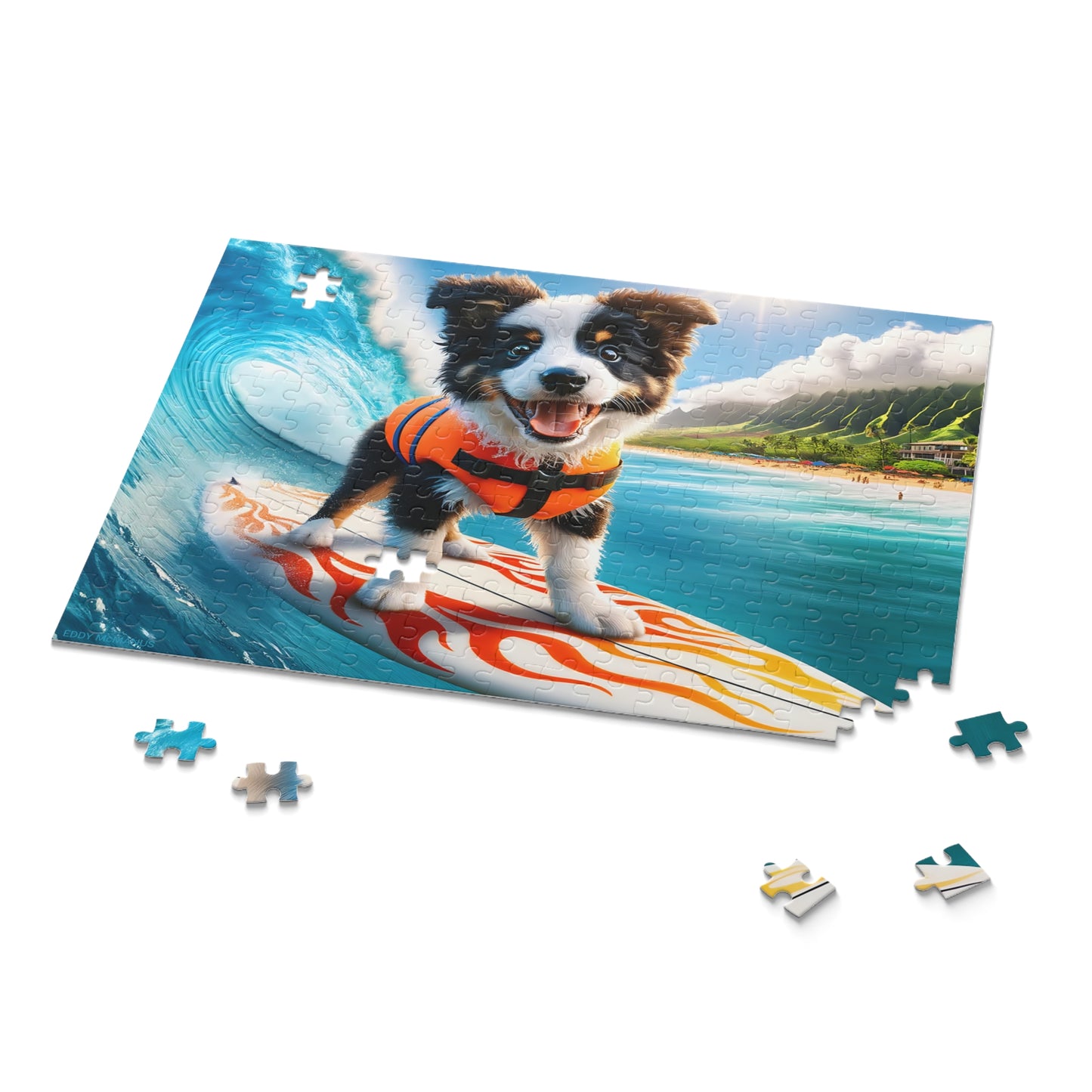Surf Pups! Surfing Border Collie Puppy Puzzle 10 (120, 252, 500-Piece)