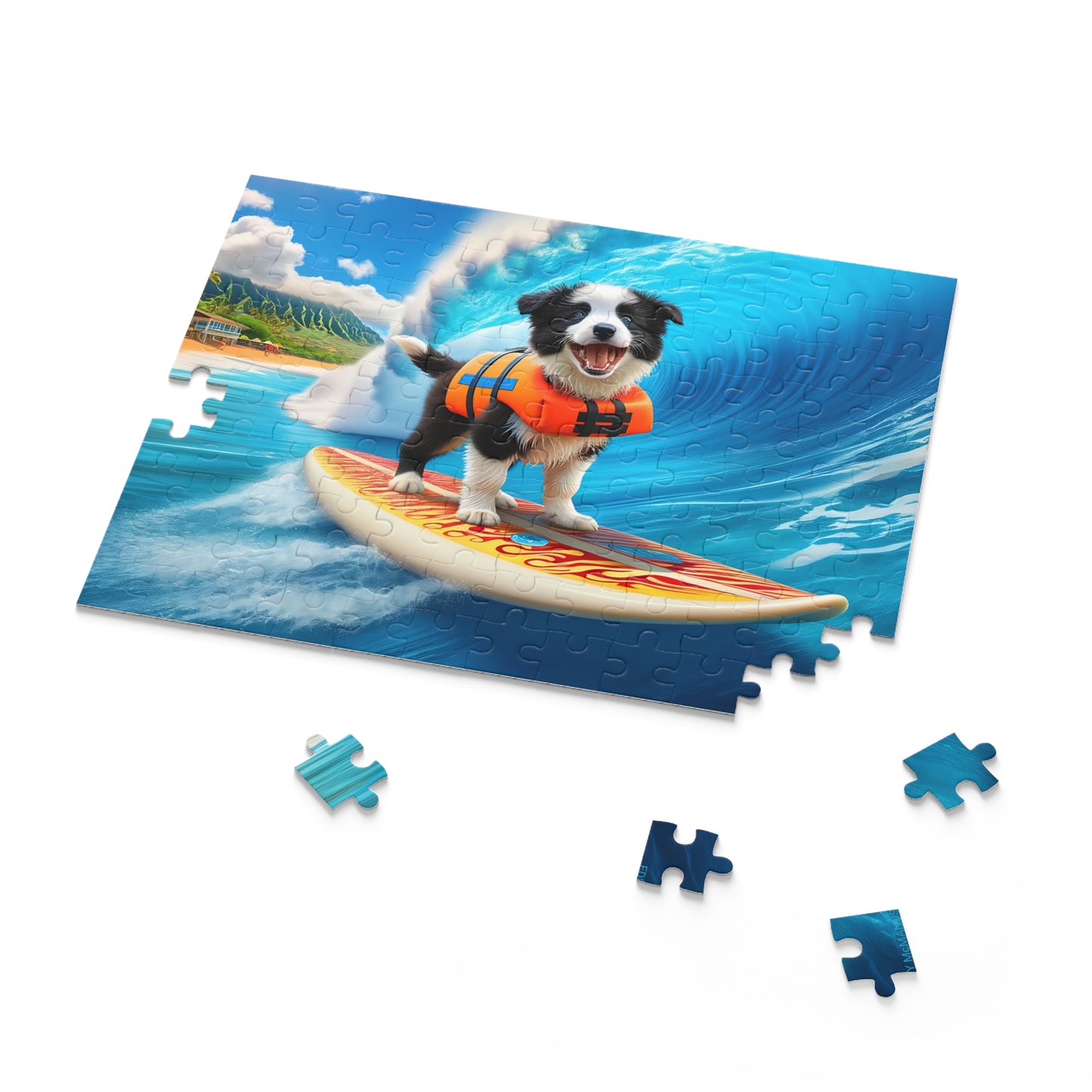 Surf Pups! Surfing Border Collie Puppy Puzzle 3 - (120, 252, 500-Piece)
