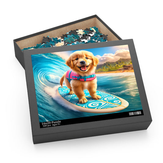 Surf Pups! Surfing Golden Retriever Puppy Puzzle 6 - (120, 252, 500-Piece)