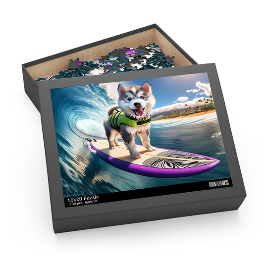 Surf Pups! Surfing Husky Puppy Puzzle 4 - (120, 252, 500-Piece)