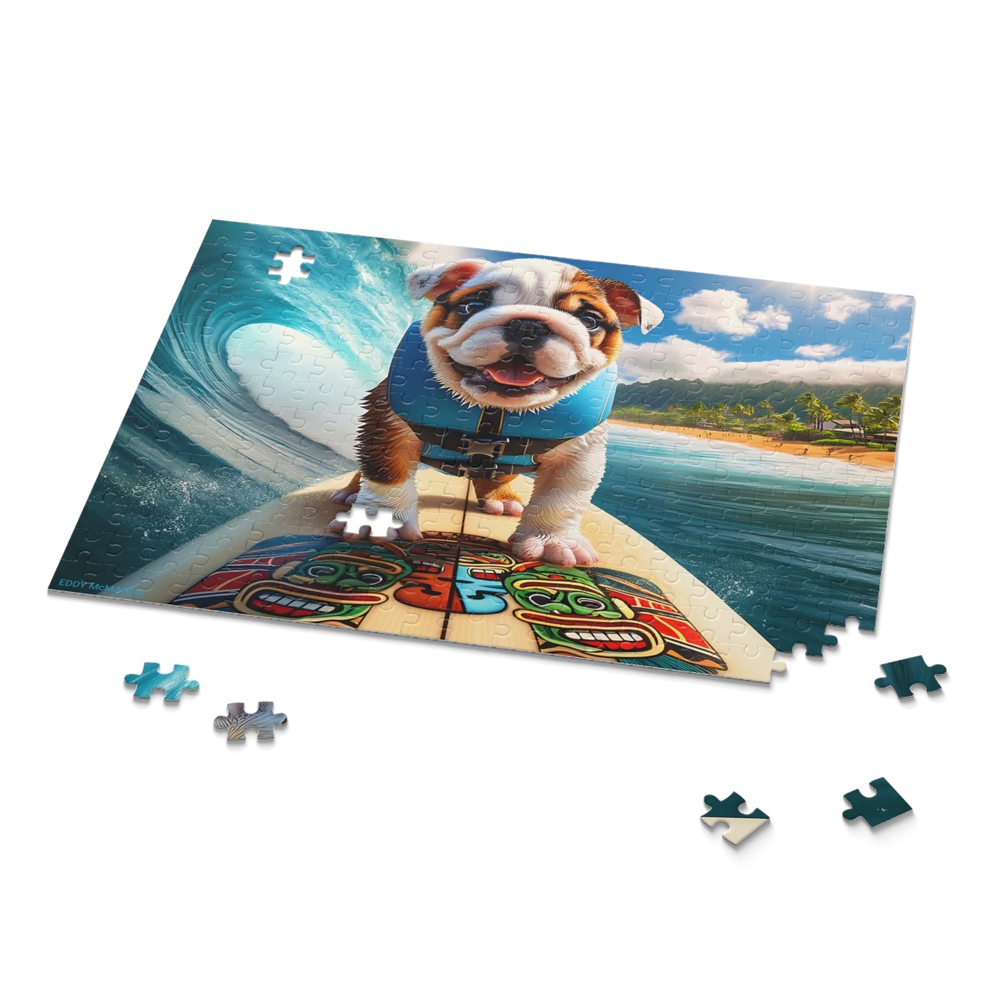 Surf Pups! Surfing English Bulldog Puppy Puzzle 3 - (120, 252, 500-Piece)