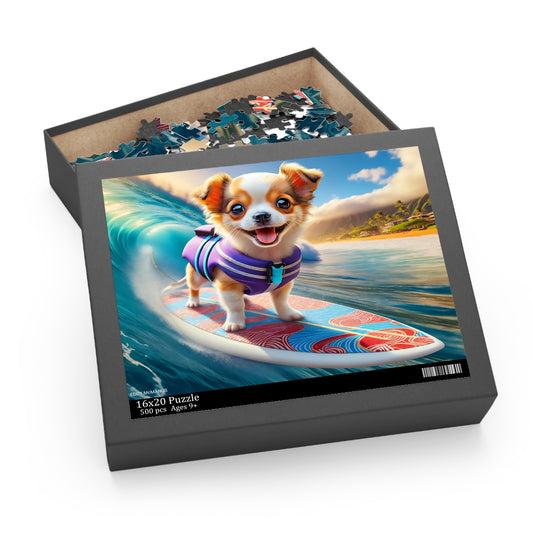 Surf Pups! Surfing Chihuahua Puppy Puzzle 3 - (120, 252, 500-Piece)