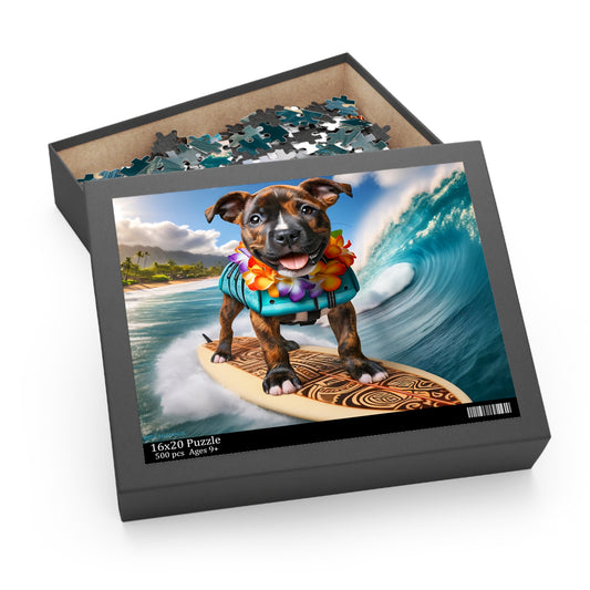 Surf Pups! Surfing Pit Bull Puppy Puzzle 3 - (120, 252, 500-Piece)