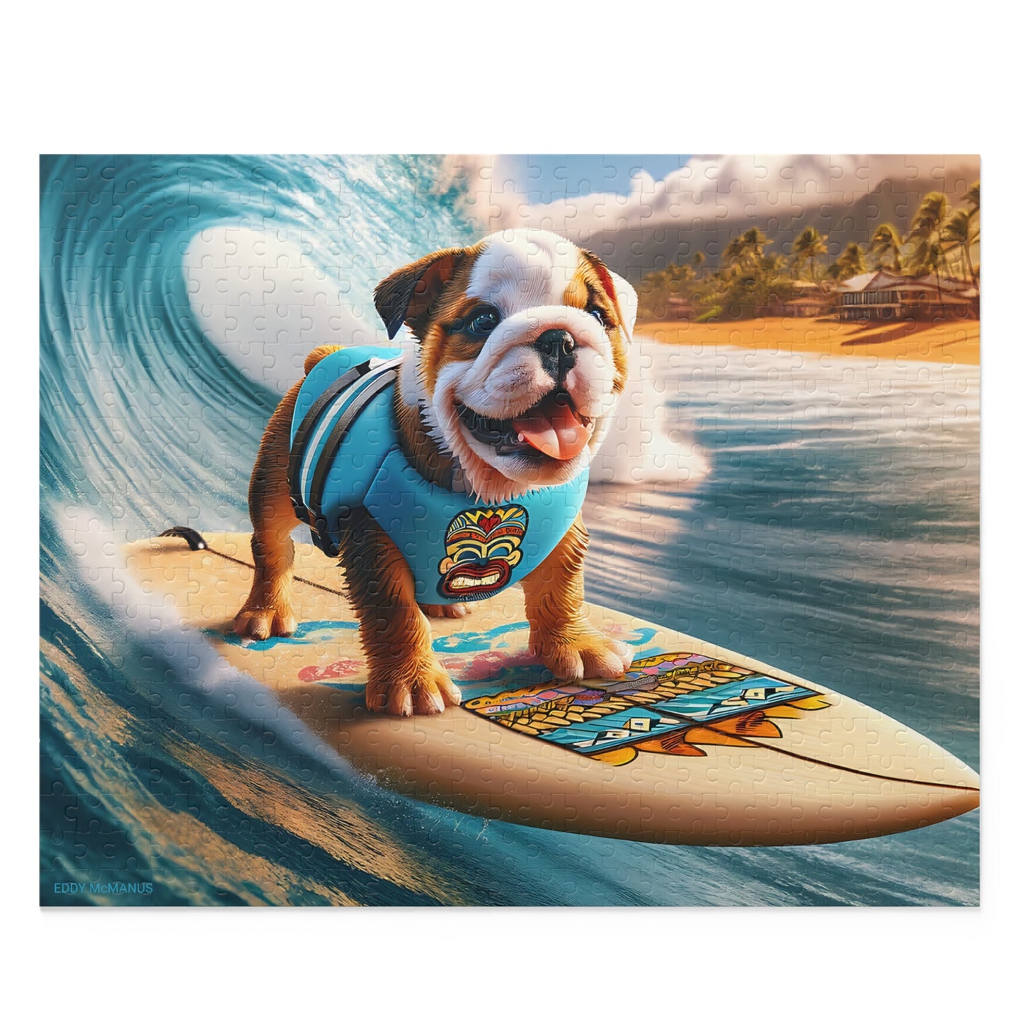 Surf Pups! Surfing English Bulldog Puppy Puzzle 12 - (120, 252, 500-Piece)