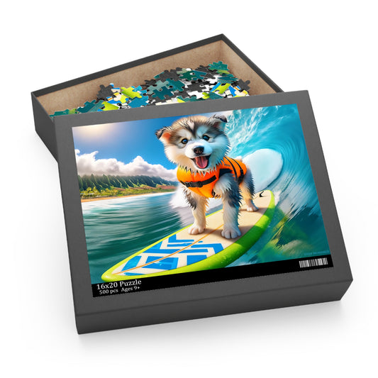 Surf Pups! Surfing Husky Puppy Puzzle 2 - (120, 252, 500-Piece)