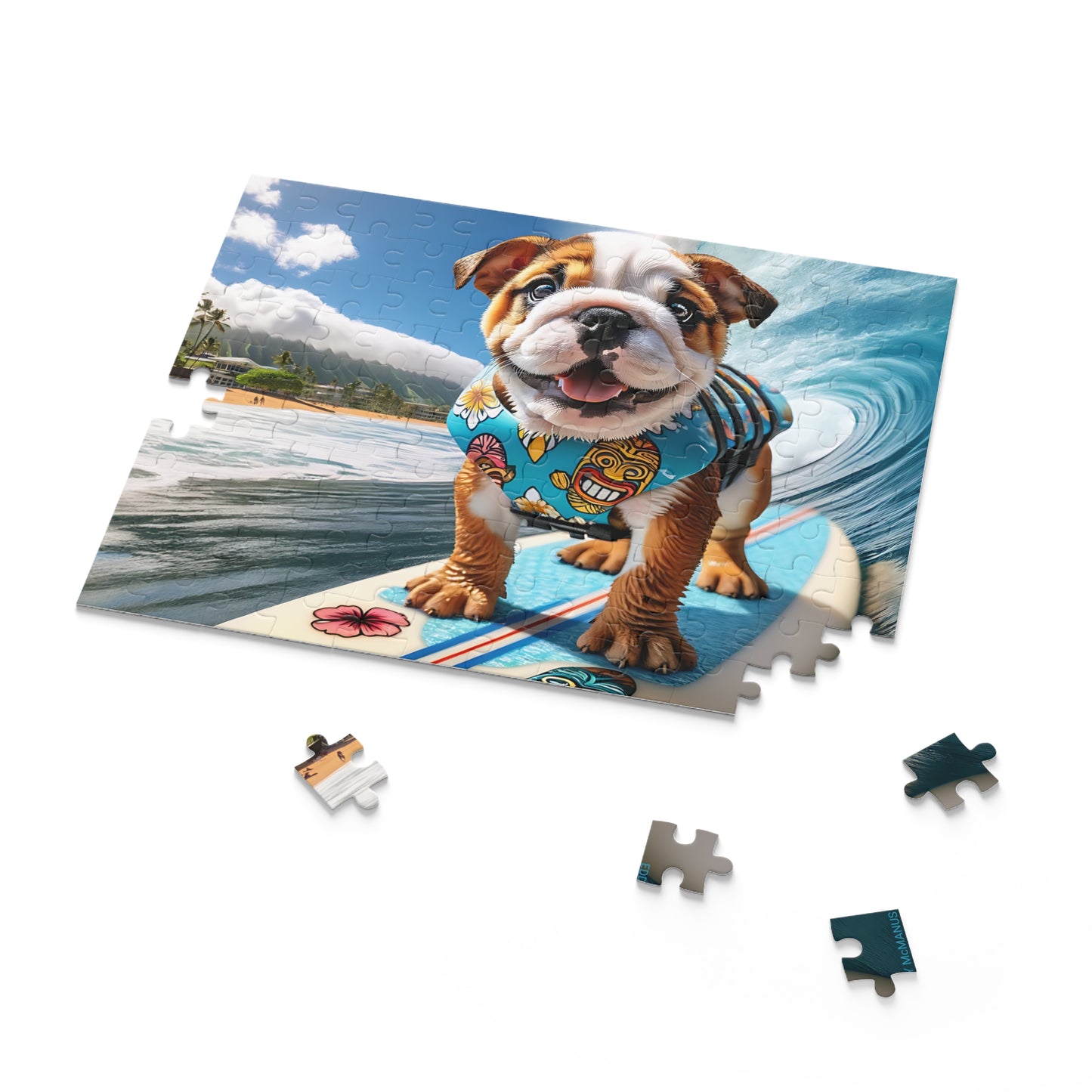 Surf Pups! Surfing English Bulldog Puppy Puzzle 11 - (120, 252, 500-Piece)