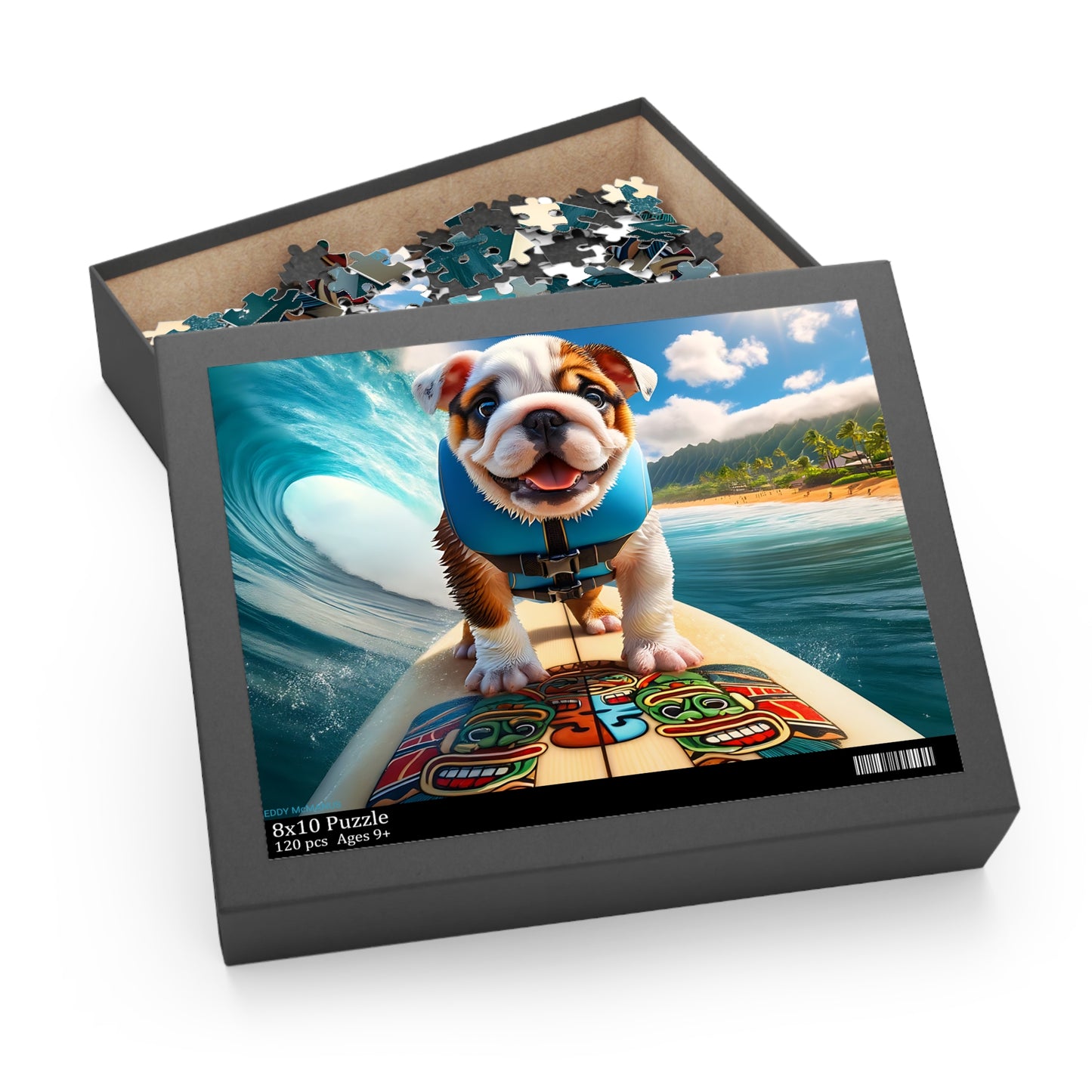 Surf Pups! Surfing English Bulldog Puppy Puzzle 3 - (120, 252, 500-Piece)