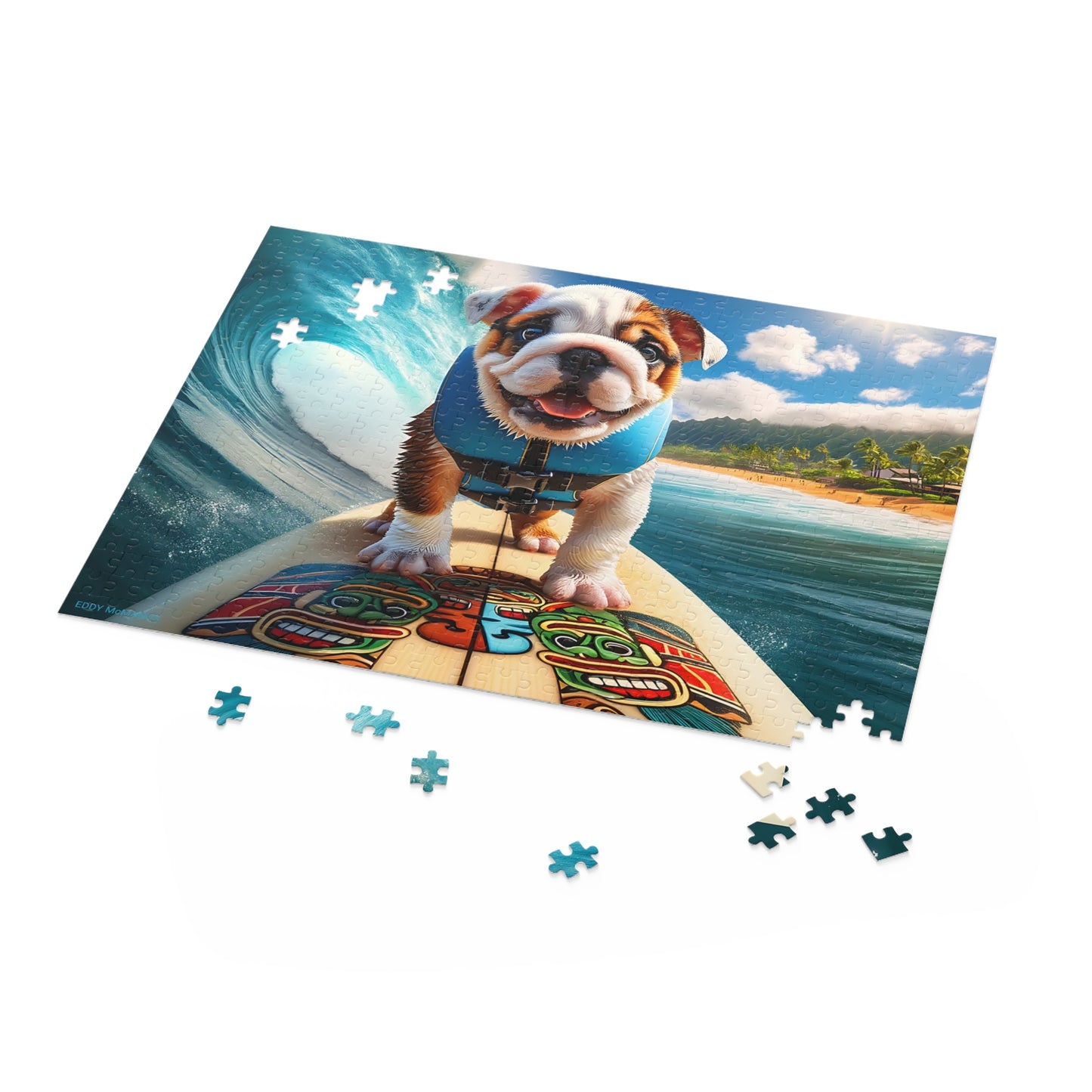 Surf Pups! Surfing English Bulldog Puppy Puzzle 3 - (120, 252, 500-Piece)
