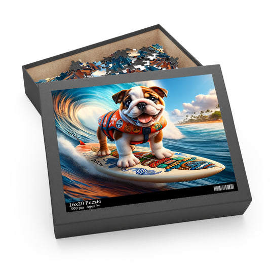 Surf Pups! Surfing English Bulldog Puppy Puzzle 8 - (120, 252, 500-Piece)