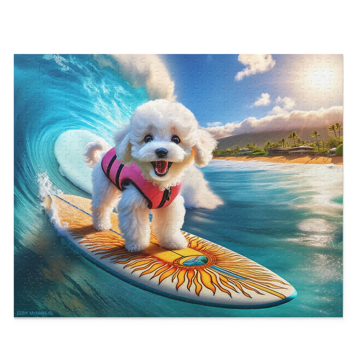 Surf Pups! Surfing Poodle Puppy Puzzle 10 - (120, 252, 500-Piece)