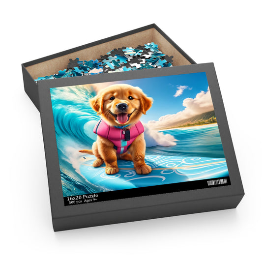 Surf Pups! Surfing Golden Retriever Puppy Puzzle 1 - (120, 252, 500-Piece)
