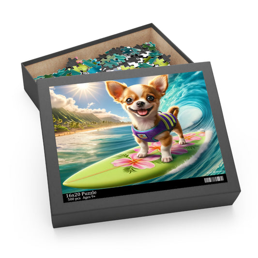 Surf Pups! Surfing Chihuahua Puppy Puzzle 12 - (120, 252, 500-Piece)