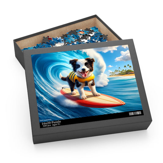 Surf Pups! Surfing Border Collie Puppy Puzzle 5 - (120, 252, 500-Piece)
