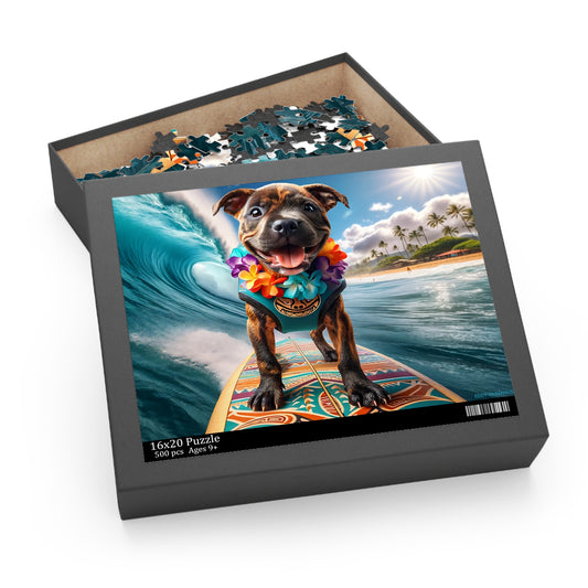 Surf Pups! Surfing Pit Bull Puppy Puzzle 5 - (120, 252, 500-Piece)