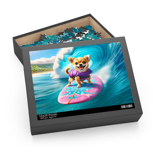 Surf Pups! Surfing Chihuahua Puppy Puzzle 10 - (120, 252, 500-Piece)