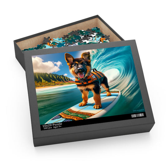 Surf Pups! Surfing German Shepherd Puppy Puzzle 7 - (120, 252, 500-Piece)